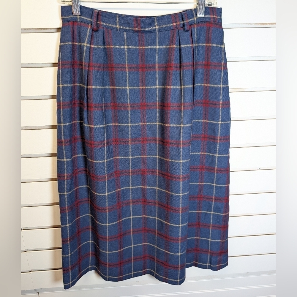 Vintage David Brooks 100% Wool Plaid Pencil Skirt Size 12 EUC